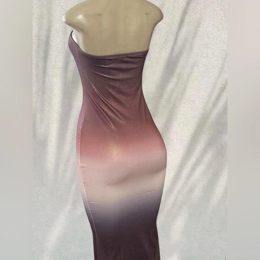 Brown Ombre Strapless Maxi Dress | Bodycon Size M - Picture 3 of 5